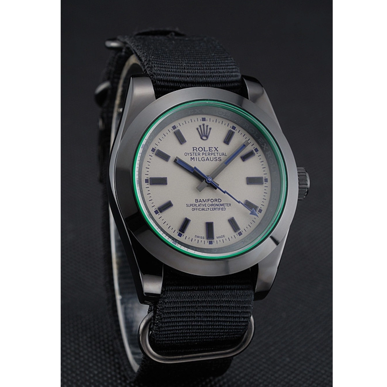 Aaa replica watch 622000 Nylon Black Rolex Strap Milgauss Bamford 0712
